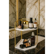 Okay Dekoratif 2 Katlı Raf | Çok Amaçlı Organizer Paslanmaz Çelik & Ahşap Stand