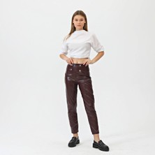 Düğmeli̇ Yan Fermuarli Deri̇ Pantolon