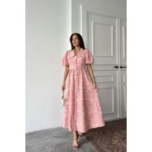 Pembe Bebe Yaka Balon Kollu Elbise