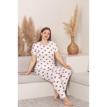 Charme Kadın Kısa Kol Uzun Alt Kalp Desenli Battal Pijama Takımı