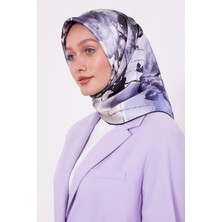 Mavi Menekşe Desen Sura Ipek Eşarp