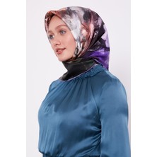 Mor Menekşe Desen Sura Ipek Eşarp