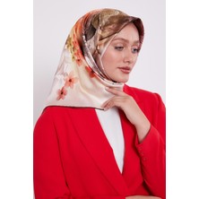 Kahve Çiçek Desen Sura Ipek Eşarp