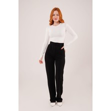 Cırt Kapama Detaylı Siyah Pantolon