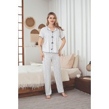Charme Kadın Kısa Kol Uzun Alt Yıldız Desenli Romantk Pijama Takımı