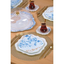 Blue Gold 34 Parça 6 Kişilik Altın Yaldızlı Pasta Servis Takımı