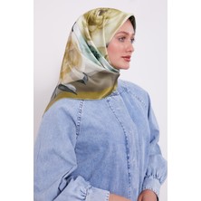 Fıstık Yeşili Soft Çiçek Desen Sura Ipek Eşarp