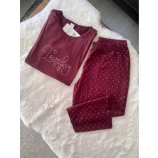 Charme Milan Kadın Kısa Kol Kaprili Kalp ve Puantiyeli Romantk Pijama Takımı