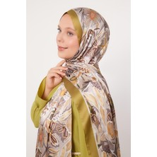 Yağ Yeşili Petunya Desen Hint Ipeği Şal