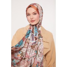 Turuncu Petunya Desen Hint Ipeği Şal