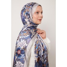 Mavi Petunya Desen Hint Ipeği Şal