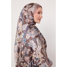 Kahve Petunya Desen Hint Ipeği Şal