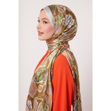 Bej Petunya Desen Hint Ipeği Şal