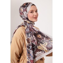 Lêvi D'or Açık Gri Petunya Desen Hint İpeği Şal