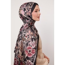 Lêvi D'or Siyah - Pembe Petunya Desen Hint İpeği Şal