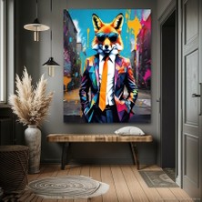 Özkacar Group Renkli Kıyafetli Sokakta Gezen Tilki  Kanvas Tablo Ev Duvar Salon Ofis Dükkan Hediyelik Dekarasyon Süsü