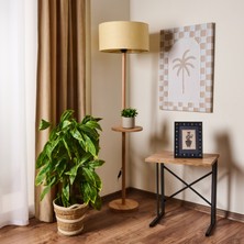 Evidea Lighting Oval Sehpalı Ahşap Lambader - Natürel / Krem - 150X40X40 cm