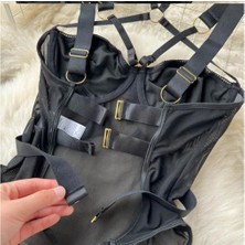 Şeffaf ve Düz Desenli  Kadın Playsuit, Siyah Tül Body, Kadın Body