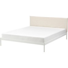 IKEA Kleppstad Karyola 140 x 200 CM Çift Kişilik Beyaz Bej Metal Çerçeve Yıkanabilir Başlık Kılıfı