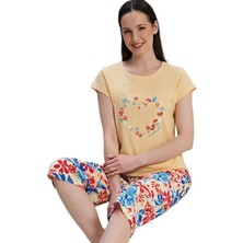 Fiore Notturno Tasarım Kaprili Kadın Pijama Takımı Pamuklu Yazlık  M/xxl