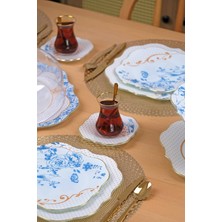 Blue Gold 12 Parça 6 Kişilik Altın Yaldızlı Çay Takımı