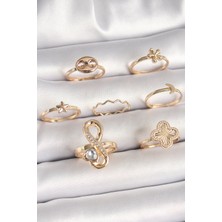 Skygo Pirinç Gold Renk Zirkon Taşlı Sonsuzluk Figür Yıldız Detay Kadın Yüzük Kombini - TJ-BYK3674