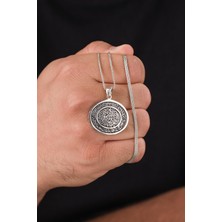 Gümüş Nazar ve Kelime-I Tevhid Yazılı Oval Erkek Kolye