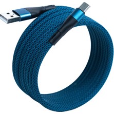 4Berry BMUC-02 Manyetik USB-A to Type-C Hızlı Şarj Kablosu 1.5 Metre | Mıknatıslı Tasarım | Data Kablosu -Mavi