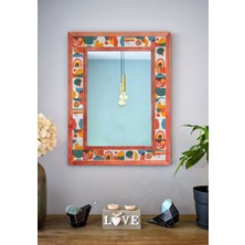 El Yapımı Masif Ahşap & Etnik Desenli Mermer Duvar Aynası – 48X63 cm | Model: 047.1