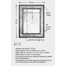El Yapımı Masif Ahşap & Mandala Desenli Mermer Duvar Aynası – 48X63 cm | Model: 021.1