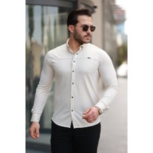 Erkek Çıtçıt Düğmeli Dikiş Detaylı Uzun Kollu Gömlek