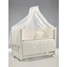 Meltem Kids Mia Sallanır Anne Yanı Beşik Ahşap Bebek Beşiği 60x120 cm (beyaz-ekru)