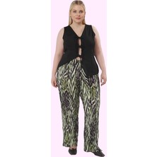 Kadın Geniş Paça Piliseli Desenli Pantolon Yüksek Bel Örme 100% Polyester Günlük Hafta Sonu