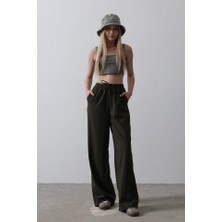 Beli Lastikli Bol Paça Pantolon - Koyu Haki