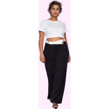 Kadın Yüksek Bel Geniş Paça Dokuma Pantolon Polyester Günlük Şıklık Yaz Aylarının Vazgeçilmezi