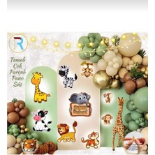 Safari Temalı Lüks Parçalı Pano Süs - Safari 3D Lüks Parçalı Pano Süsü -Doğum Günü Parti Pano Dekoru