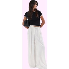 Kadın Yüksek Bel Geniş Paça Palazzo Pantolon Krep Dokuma Günlük Şıklık Yaz Aylarının Vazgeçilmezi