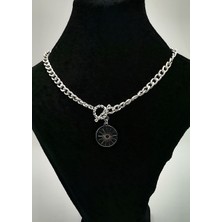 Gümüş Zincir Güneş Figürlü Lüks Kolye