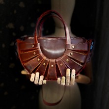 Carıdea El Yapımı Hakiki Deri Bayan Çanta, Clutch, El Omuz Çantası V36