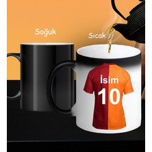 Kişiye Özel Sarı Kırmızı Taraftar Forma Numarası ve Isim Tasarımlı Baskılı Sihirli Kupa Bardak