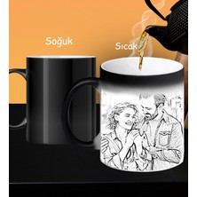 Kişiye Özel Tek Fotoğraflı Kara Kalem Tasarımlı Sihirli Kupa