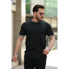 Erkek Bisiklet Yaka Çizgi Desenli Ribanalı Kısa Kollu Tshirt