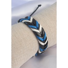 Skygo Mavi Beyaz Renk Siyah Deri İpli Erkek Bileklik - TJ-EB3584