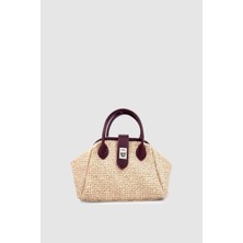 Drisa Kilit Detaylı Çapraz Askılı Hasır El Çantası Bordo