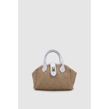 Drisa Kilit Detaylı Çapraz Askılı Hasır El Çantası Beyaz