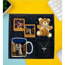 Kişiye Özel Premium Kupa Bardak Peluş Ayıcık Anahtarlık Ikili Ahşap Masaüstü Çerçeve Çelik Kaplama Melek Kolye