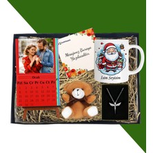 Kişiye Özel Yılbaşı Hediyesi Dikey Renkli Masaüstü Her Ay Için Özel 12 Fotoğraflı Masa Takvimi ve Kupa Bardak Peluş Ayıcık Melek Gümüş Kaplama Kolye