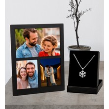 Kişiye Özel 3 Fotoğraflı Kolaj Ahşap Çerçeve ve Kartanesi Kolye Set