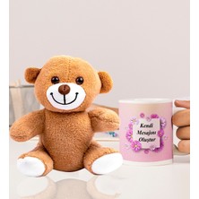 Kişiye Özel 25CM Peluş Ayıcık ve Kendi Mesajını Oluştur Tasarımlı Beyaz Kupa Bardak