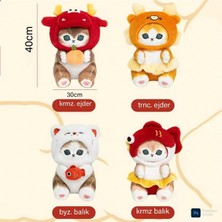 Kırmızı Balık Şapkalı Mofusand Peluş Oyuncak Mega Boy 40CM Koleksiyon Mofusand Kedi Peluş